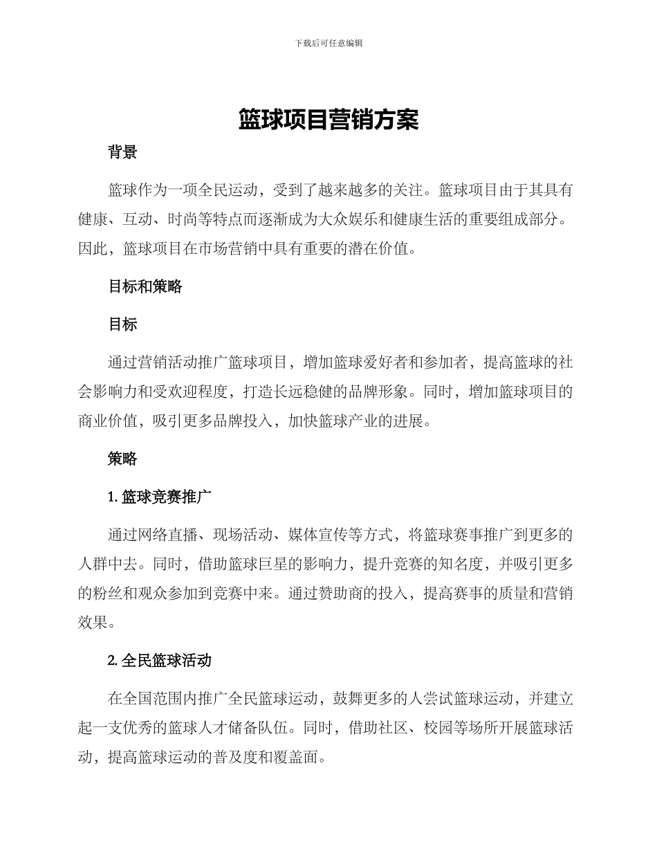 篮球项目营销方案_第1页
