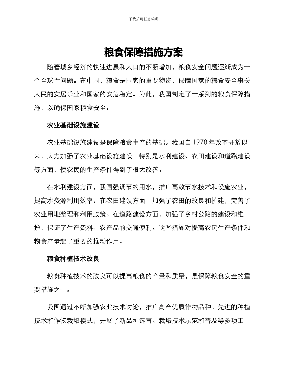 粮食保障措施方案_第1页