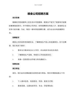 粮食公司招聘方案