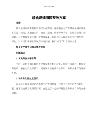 粮食反馈问题整改方案