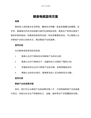 粮食电视宣传方案