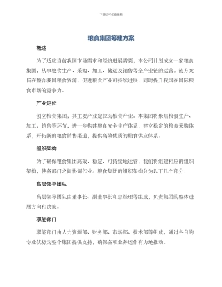 粮食集团筹建方案