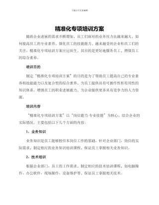 精准化专项培训方案