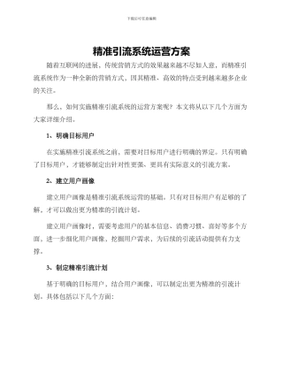 精准引流系统运营方案
