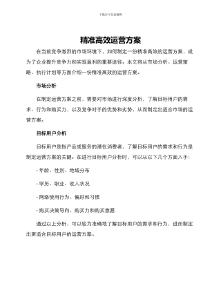 精准高效运营方案