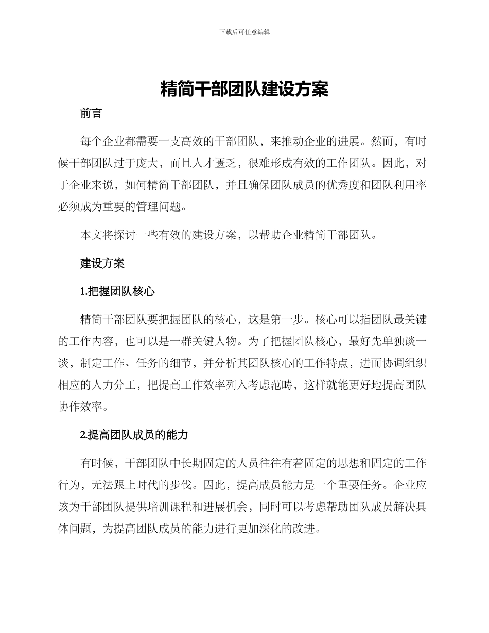 精简干部团队建设方案_第1页