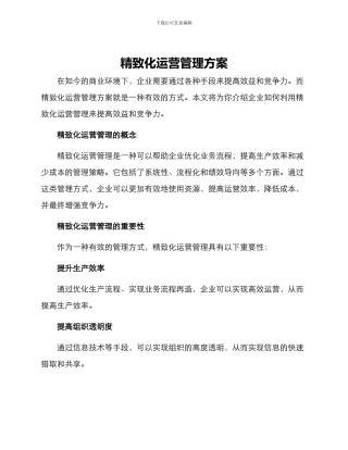 精致化运营管理方案