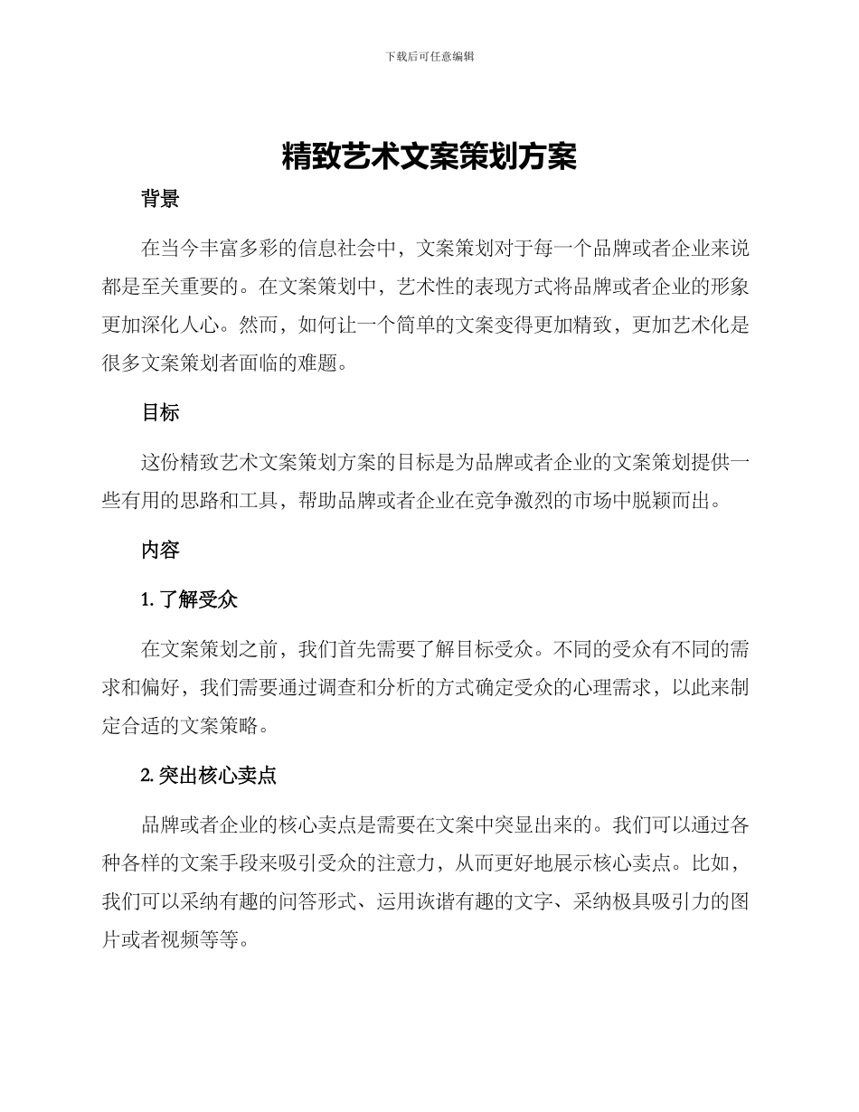 精致艺术文案策划方案_第1页