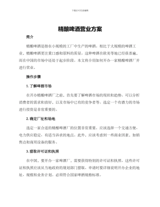 精酿啤酒营业方案