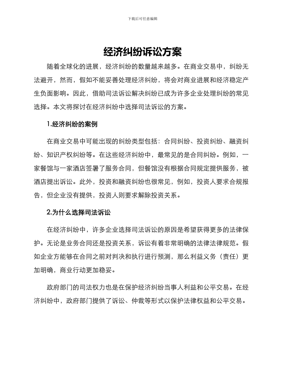 经济纠纷诉讼方案_第1页