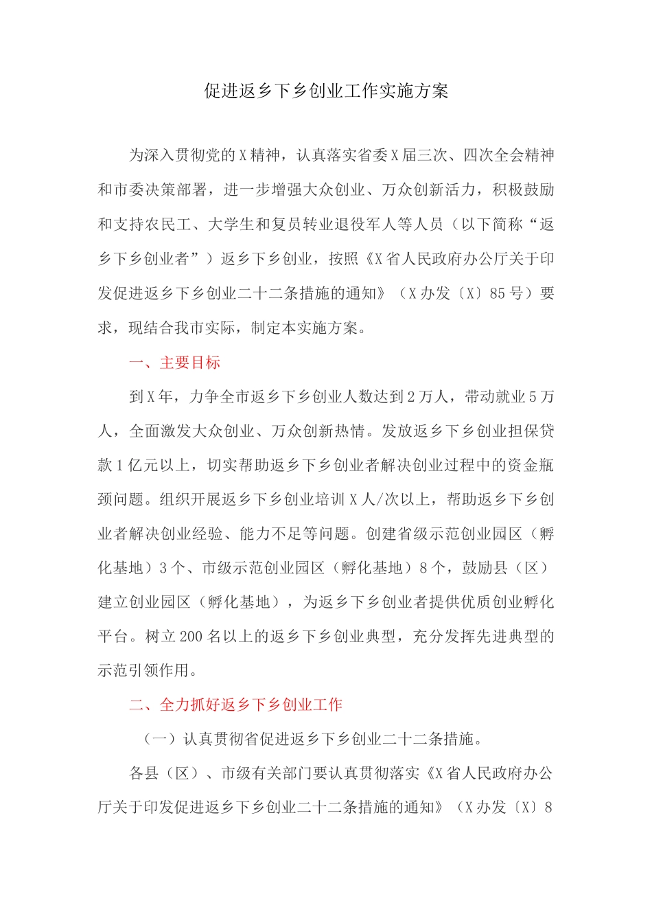 促进返乡下乡创业工作实施方案_第1页