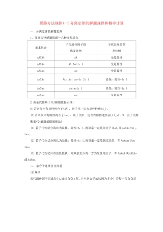 高中生物思路方法规律一分离定律的解题规律和概率计算