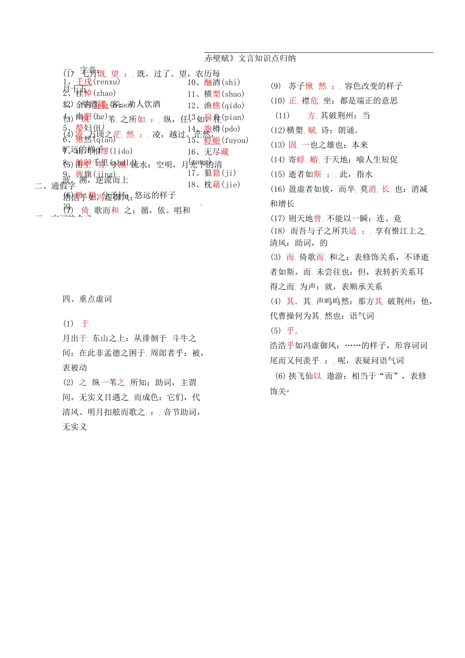 《赤壁赋》文言知识点归纳_第1页