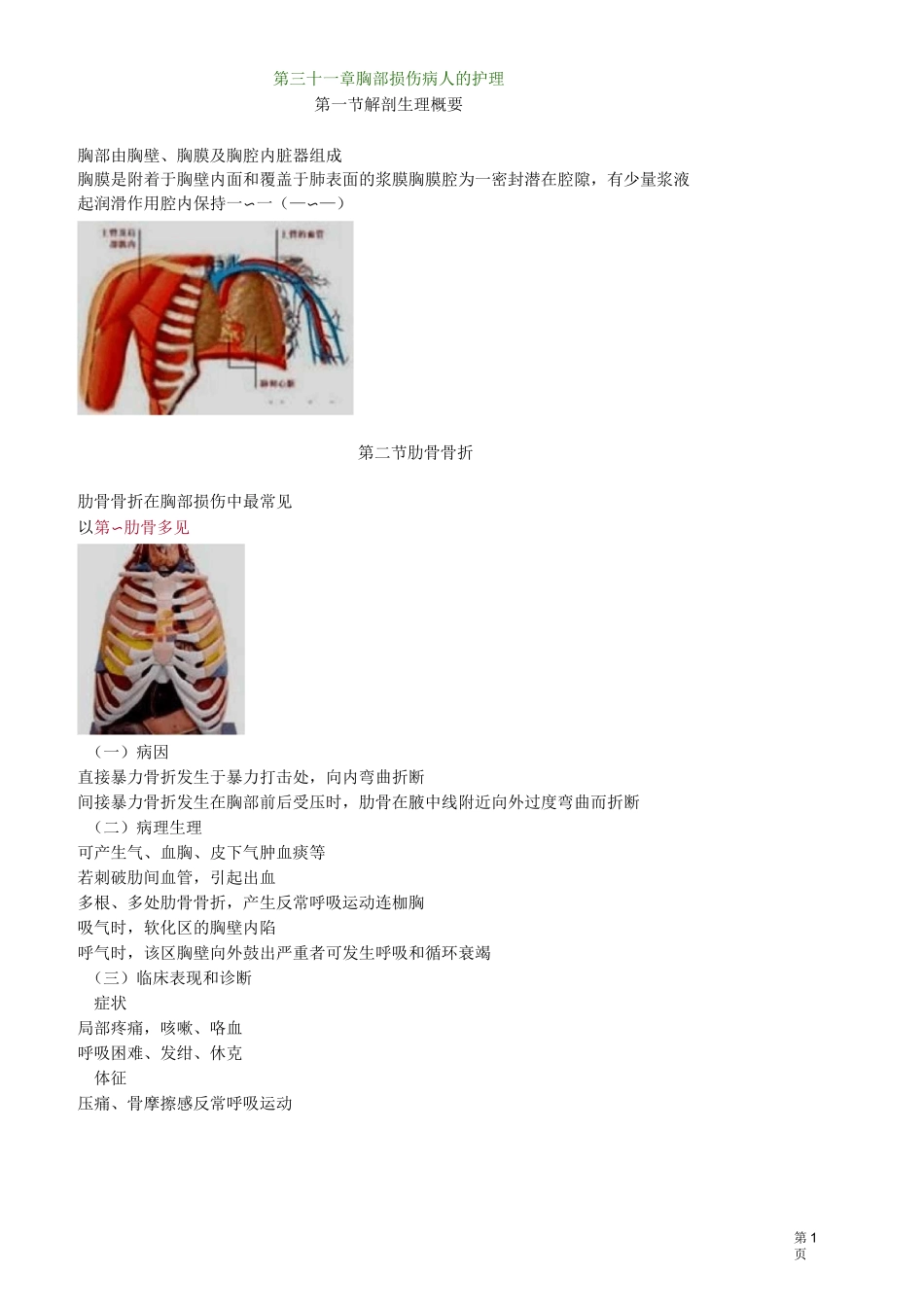 主管护师外科讲义：第三十一章 胸部损伤病人的护理_第1页