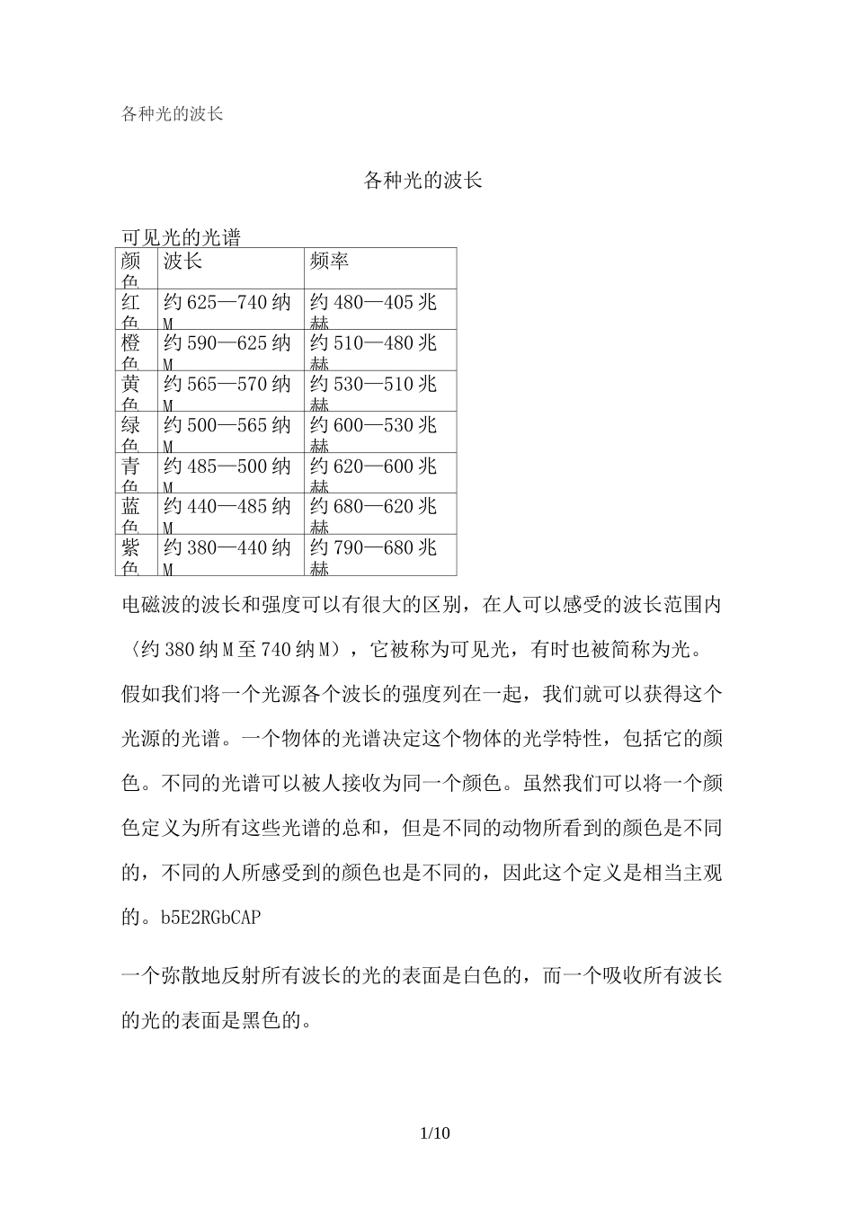 可见光的光谱及各种光的波长_第1页