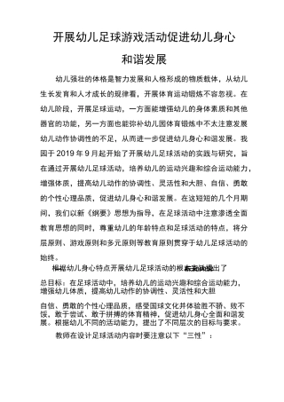 开展幼儿足球游戏活动 促进幼儿身心和谐发展