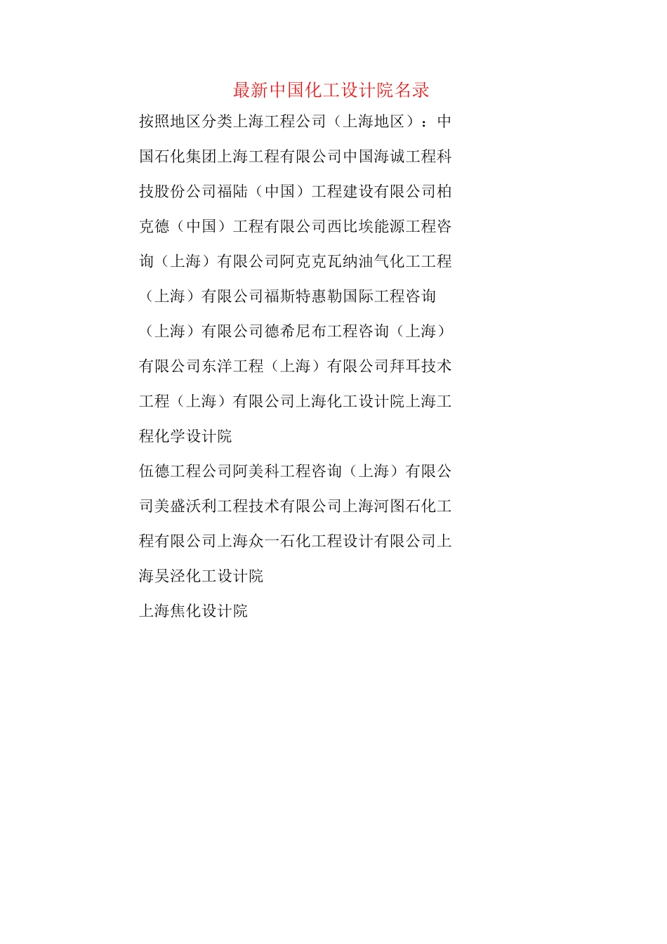 最新中国化工设计院名录_第1页