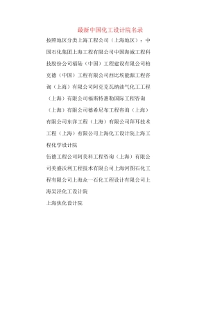 最新中国化工设计院名录