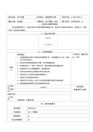 新能源生产岗位职责