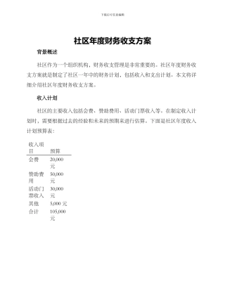 社区年度财务收支方案