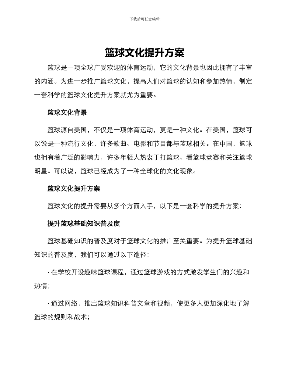 篮球文化提升方案_第1页