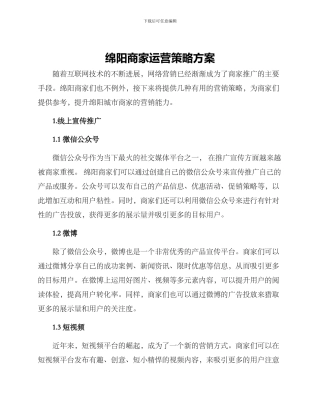 绵阳商家运营策略方案