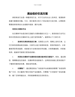 美业低价引流方案