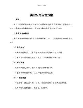 美业公司运营方案
