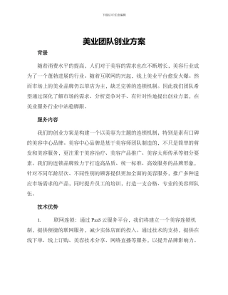 美业团队创业方案