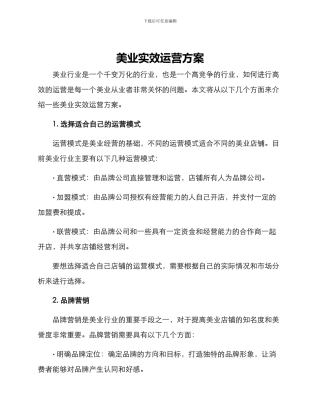 美业实效运营方案