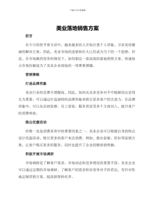 美业落地销售方案