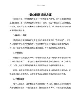 美业销售机制方案