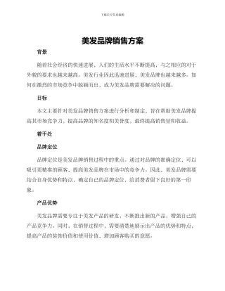 美发品牌销售方案