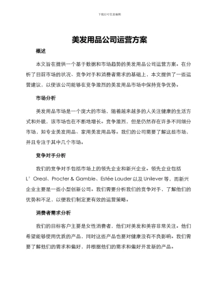 美发用品公司运营方案