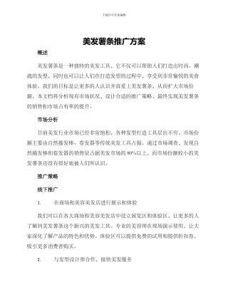 美发薯条推广方案