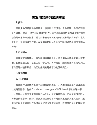 美发用品营销策划方案