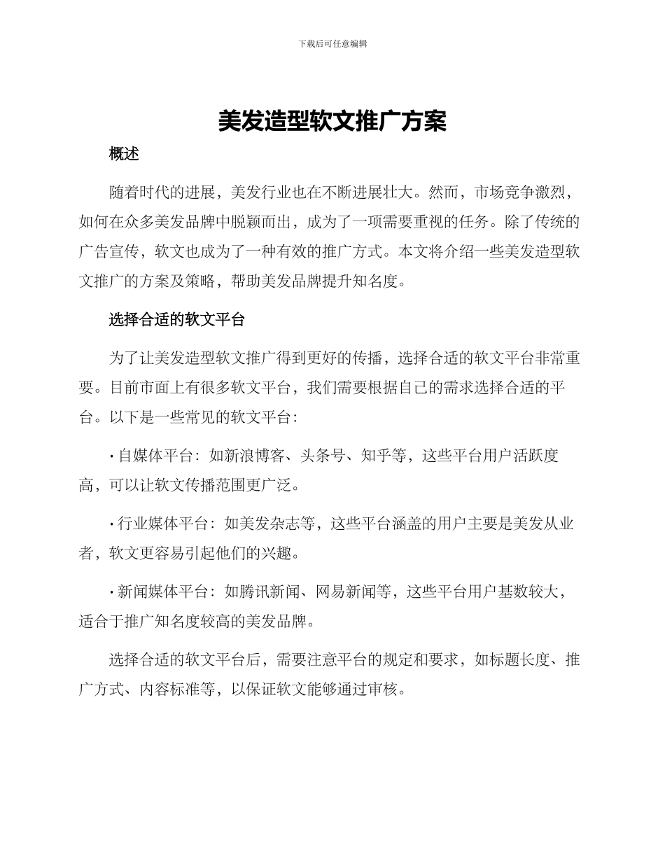 美发造型软文推广方案_第1页