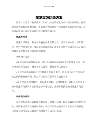 美发高效活动方案