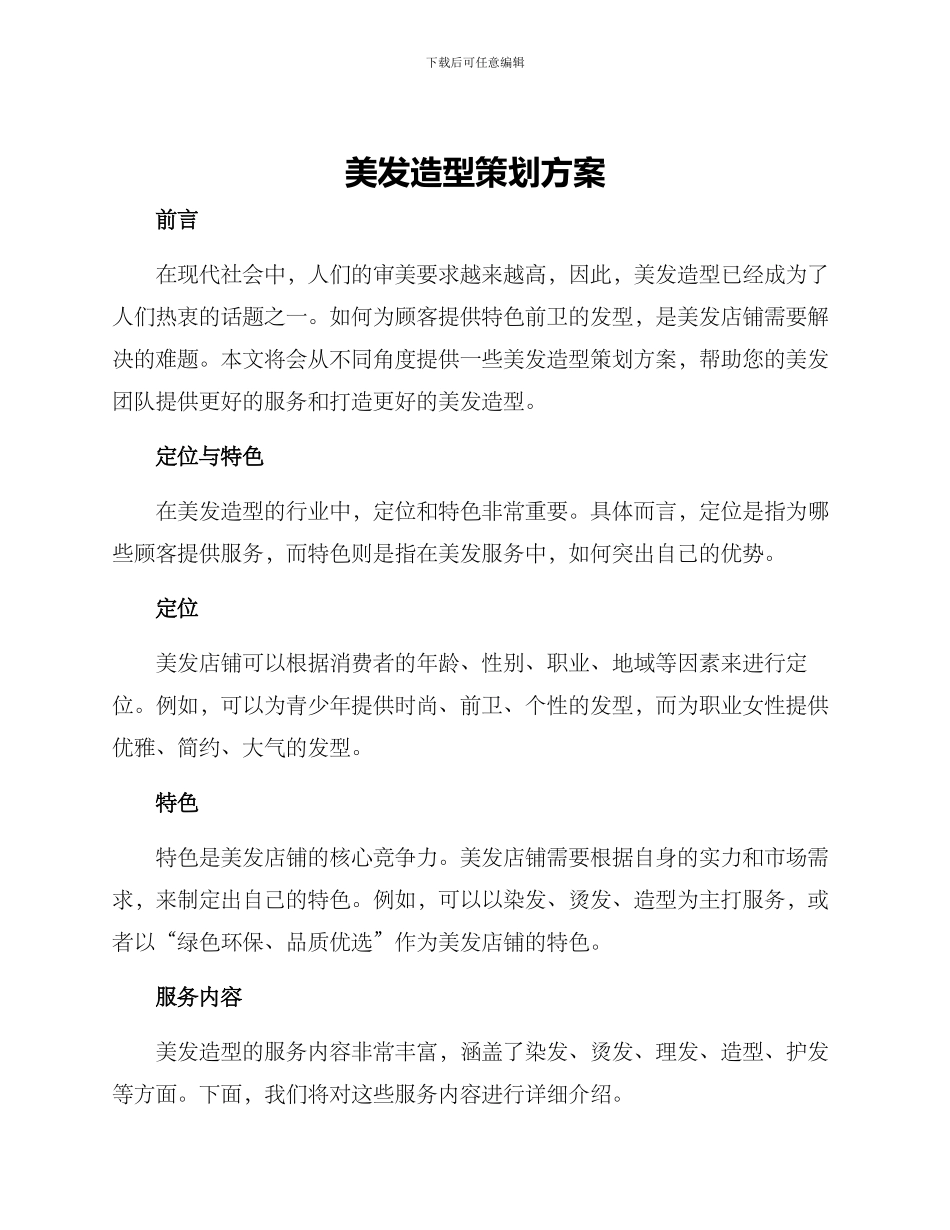 美发造型策划方案_第1页