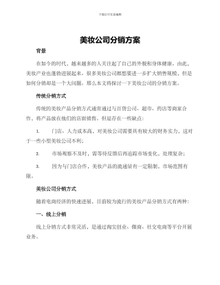 美妆公司分销方案