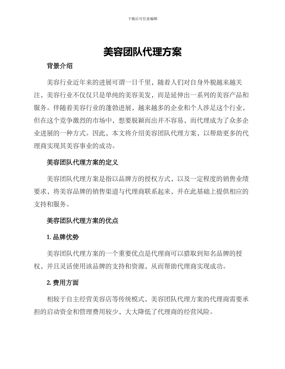 美容团队代理方案_第1页