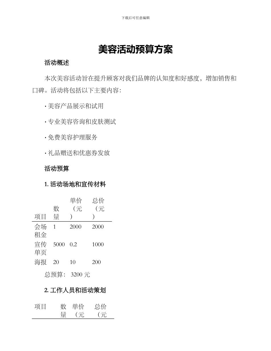 美容活动预算方案_第1页