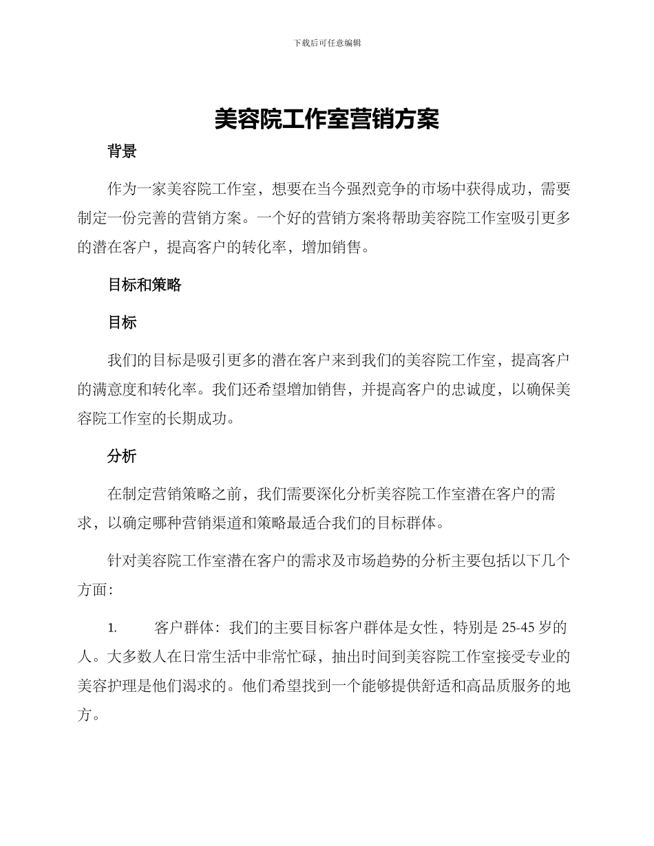 美容院工作室营销方案_第1页