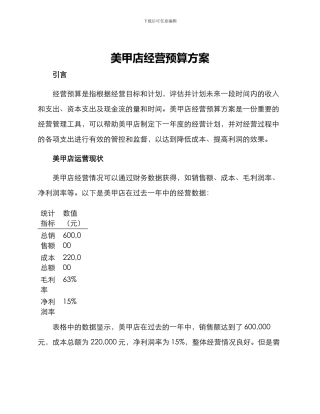 美甲店经营预算方案