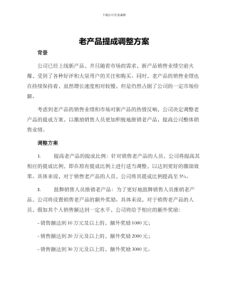 老产品提成调整方案