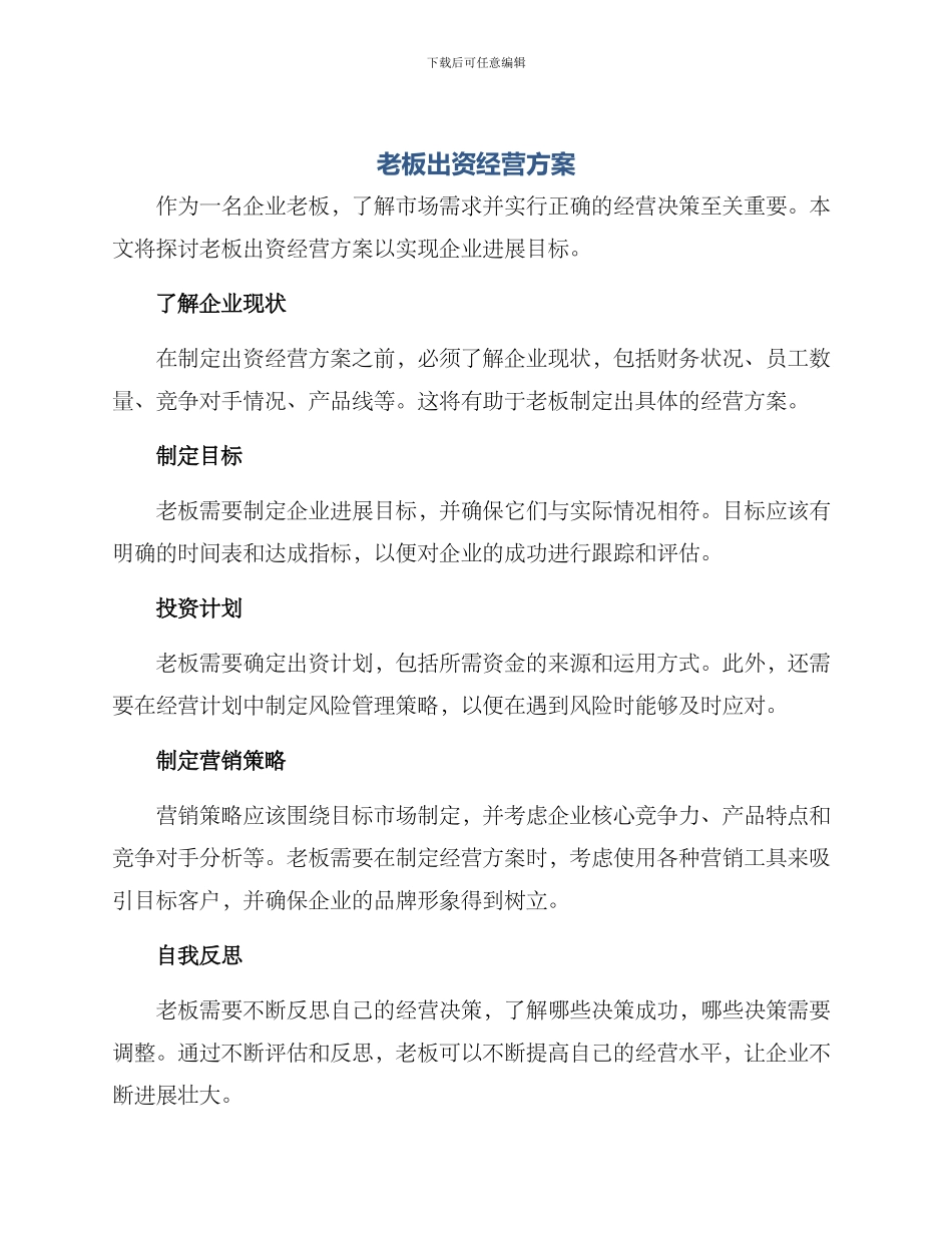 老板出资经营方案_第1页