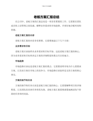 老板方案汇报总结