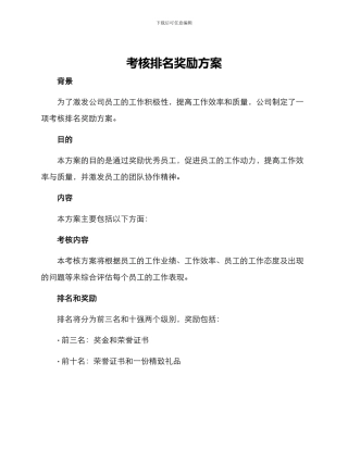 考核排名奖励方案