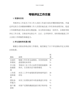 考核评比工作方案