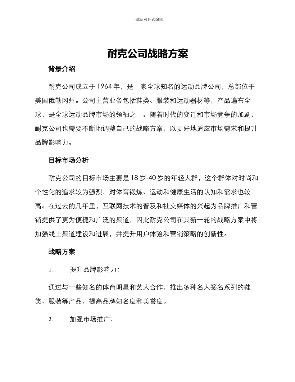 耐克公司战略方案_第1页